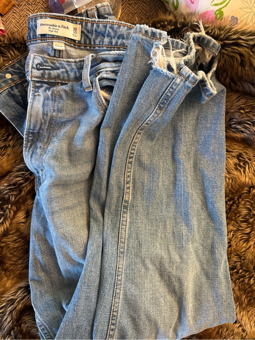Abercrombie & Fitch Light Blue Straight-Leg Jeans with Frayed Hem